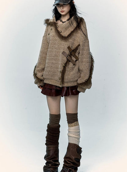 NO ROMANCE Vintage Boho Knit Sweater With Frayed Collar For Women