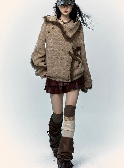 NO ROMANCE Vintage Boho Knit Sweater With Frayed Collar For Women