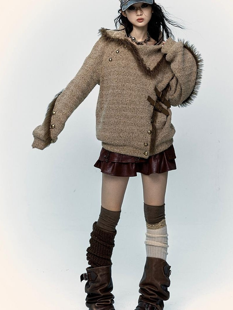 NO ROMANCE Vintage Boho Knit Sweater With Frayed Collar For Women