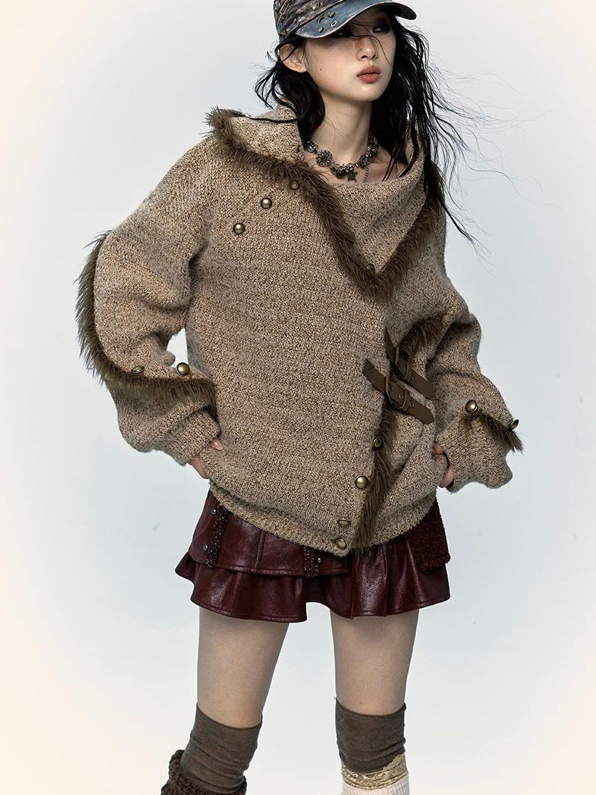 NO ROMANCE Vintage Boho Knit Sweater With Frayed Collar For Women