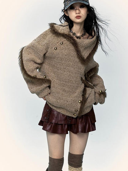 NO ROMANCE Vintage Boho Knit Sweater With Frayed Collar For Women
