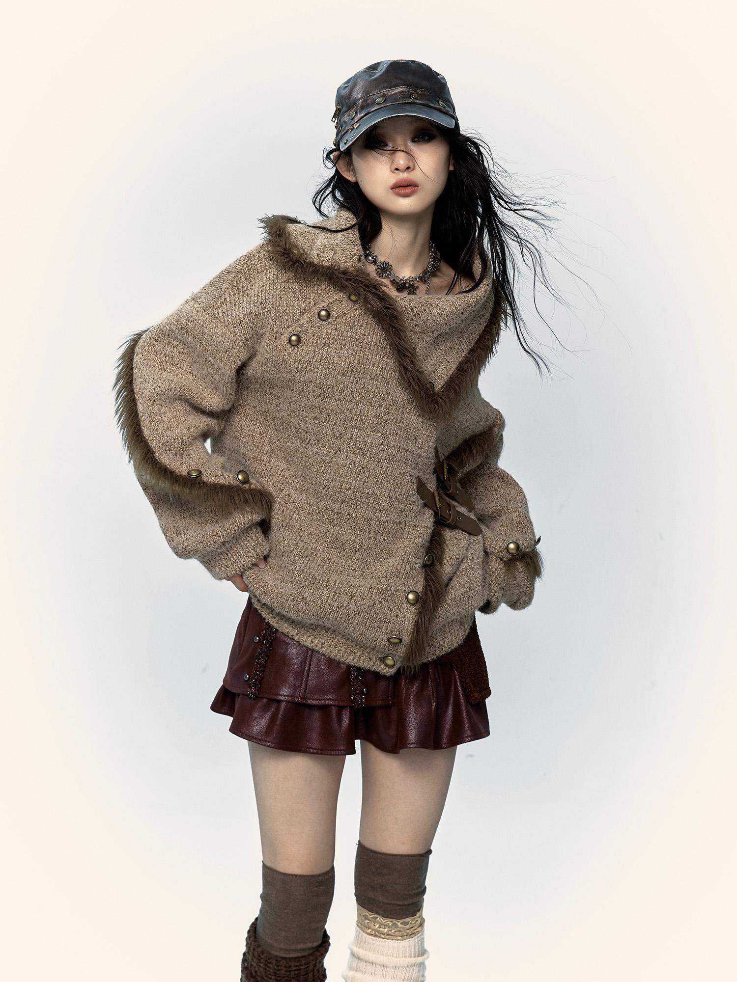 NO ROMANCE Vintage Boho Knit Sweater With Frayed Collar For Women