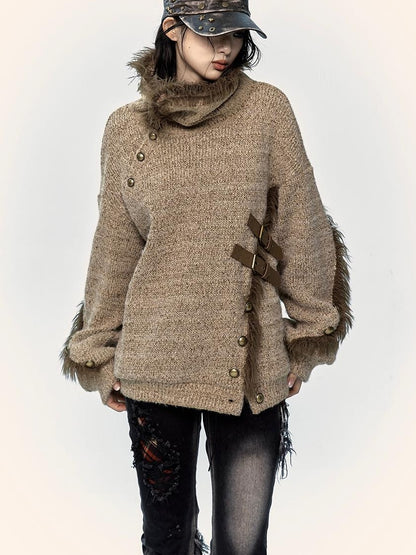 NO ROMANCE Vintage Boho Knit Sweater With Frayed Collar For Women