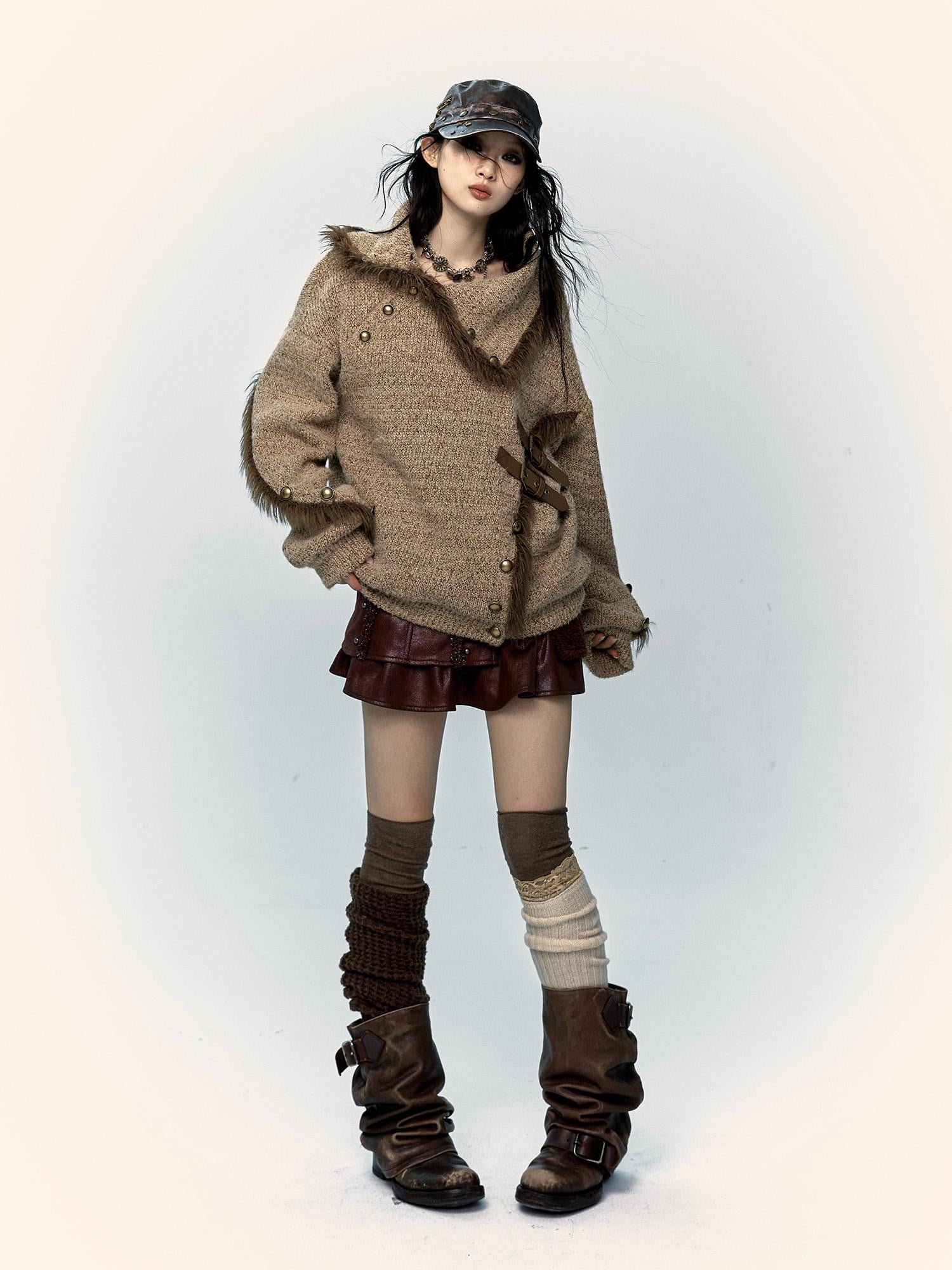 NO ROMANCE Vintage Boho Knit Sweater With Frayed Collar For Women