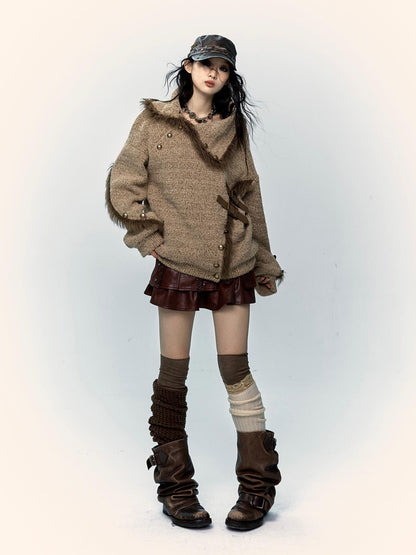 NO ROMANCE Vintage Boho Knit Sweater With Frayed Collar For Women