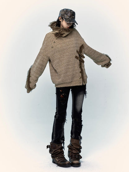 NO ROMANCE Vintage Boho Knit Sweater With Frayed Collar For Women