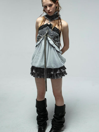 DoublePunch Vintage Boho Off-Shoulder Ruffle Bustier Top