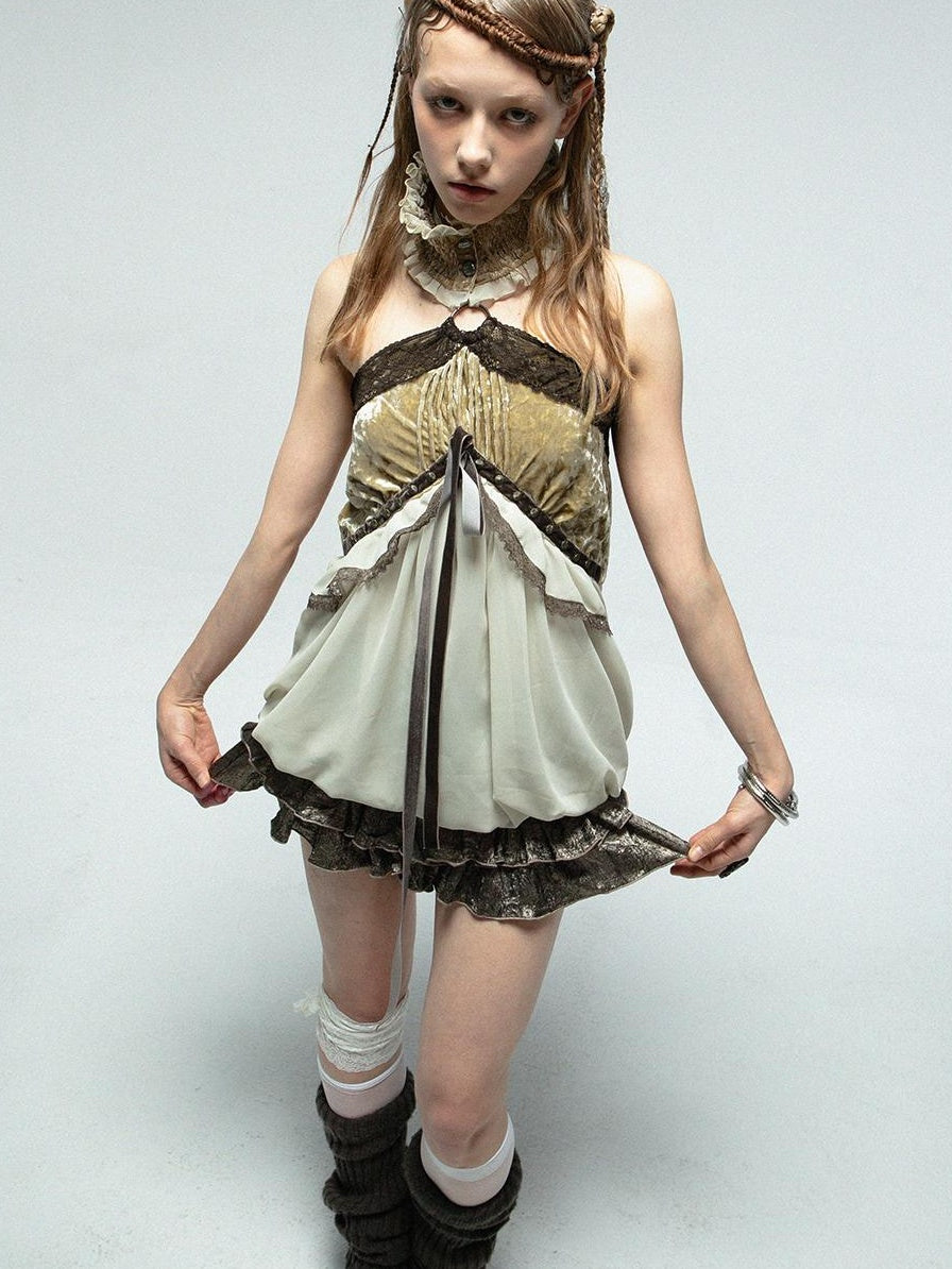 DoublePunch Vintage Boho Off-Shoulder Ruffle Bustier Top