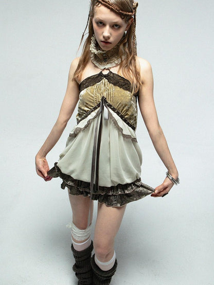 DoublePunch Vintage Boho Off-Shoulder Ruffle Bustier Top