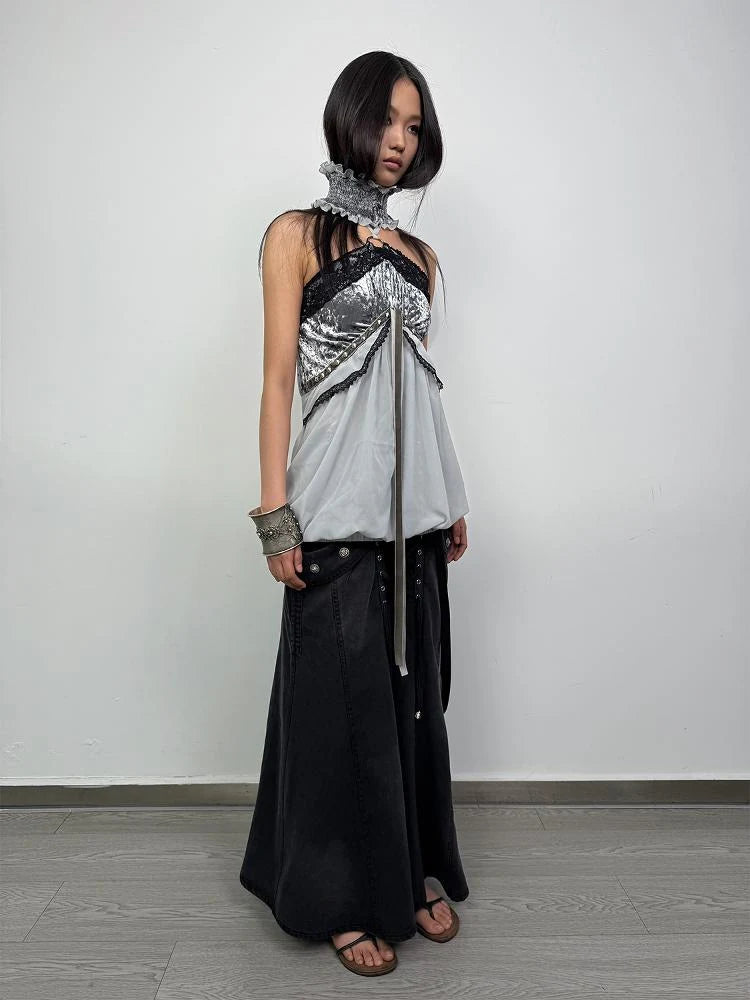 Vintage Boho Off-Shoulder Ruffle Bustier Top