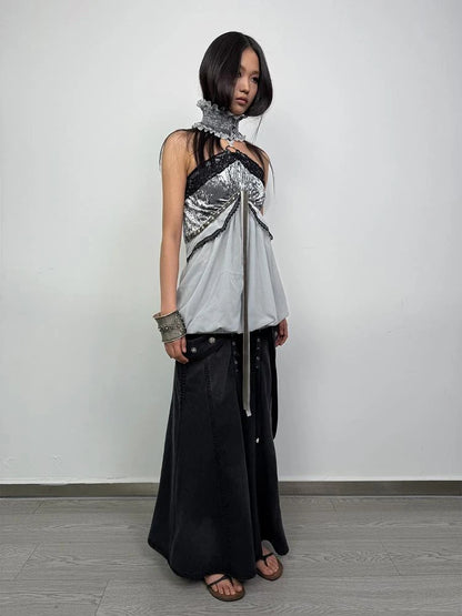 Vintage Boho Off-Shoulder Ruffle Bustier Top