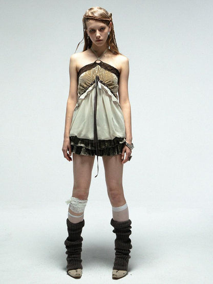 DoublePunch Vintage Boho Off-Shoulder Ruffle Bustier Top