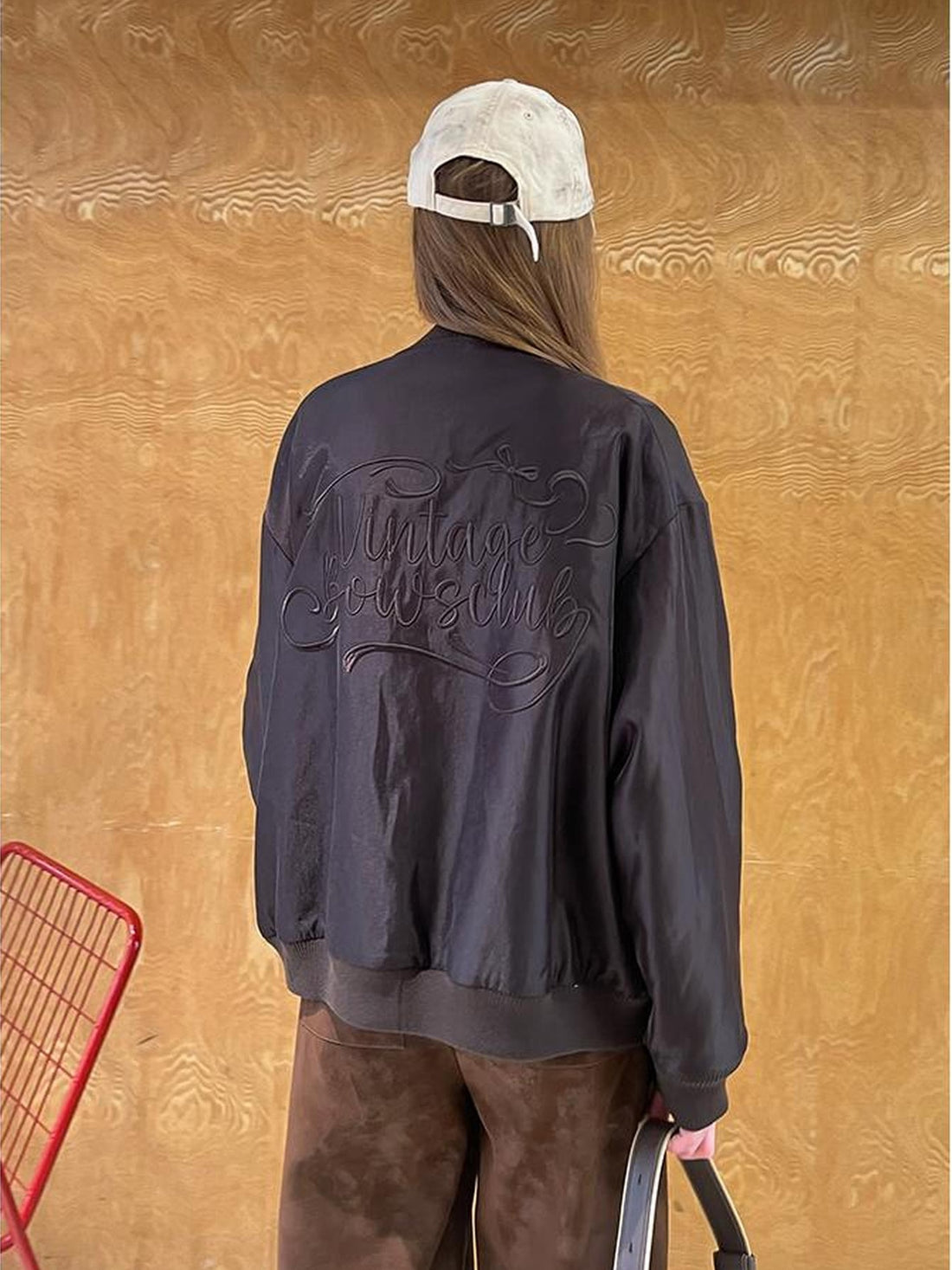DIDDI MODA Vintage Bow Embroidered Baseball Jacket