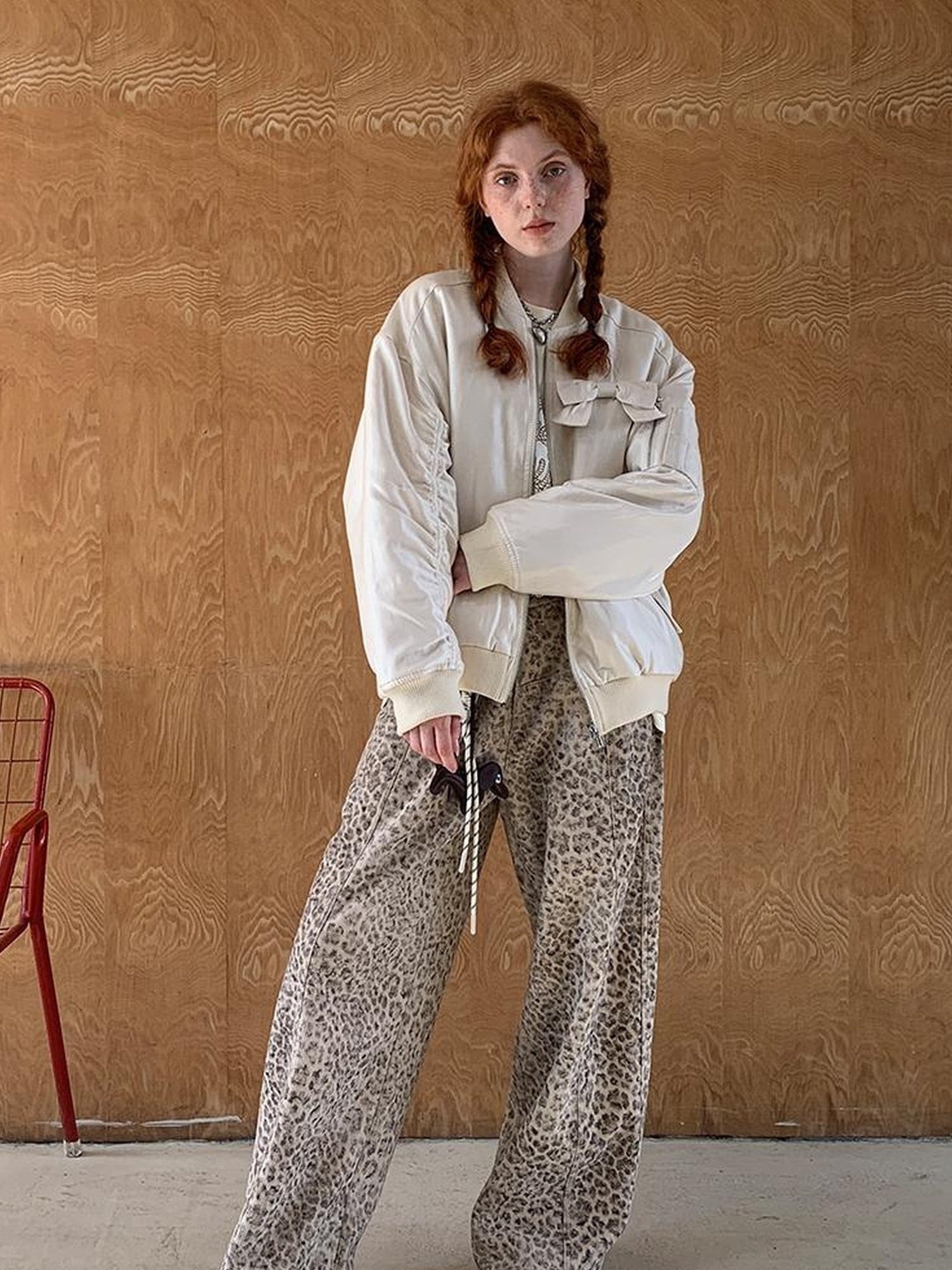 DIDDI MODA Vintage Bow Embroidered Baseball Jacket