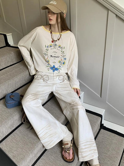 Vintage Bow Patchwork Distressed Jeans