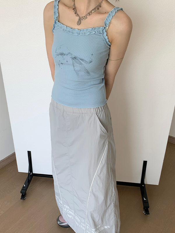 Vintage Bow Print Blue Summer Sleeveless Knit Top