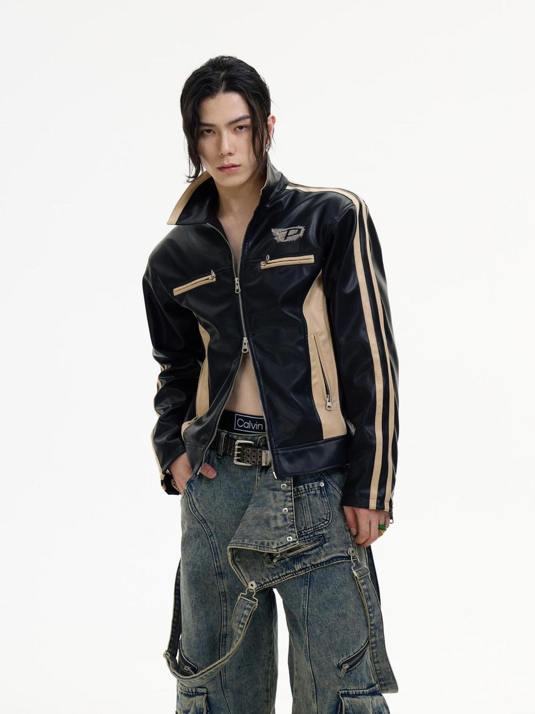 Peoplesense Vintage Brown Embroidered Motorcycle Pu Jacket Unisex Retro Fit