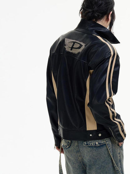Peoplesense Vintage Brown Embroidered Motorcycle Pu Jacket Unisex Retro Fit