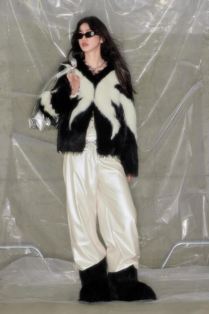 DIDDI MODA Vintage Butterfly Fur Coat Romantic Winter Elegance