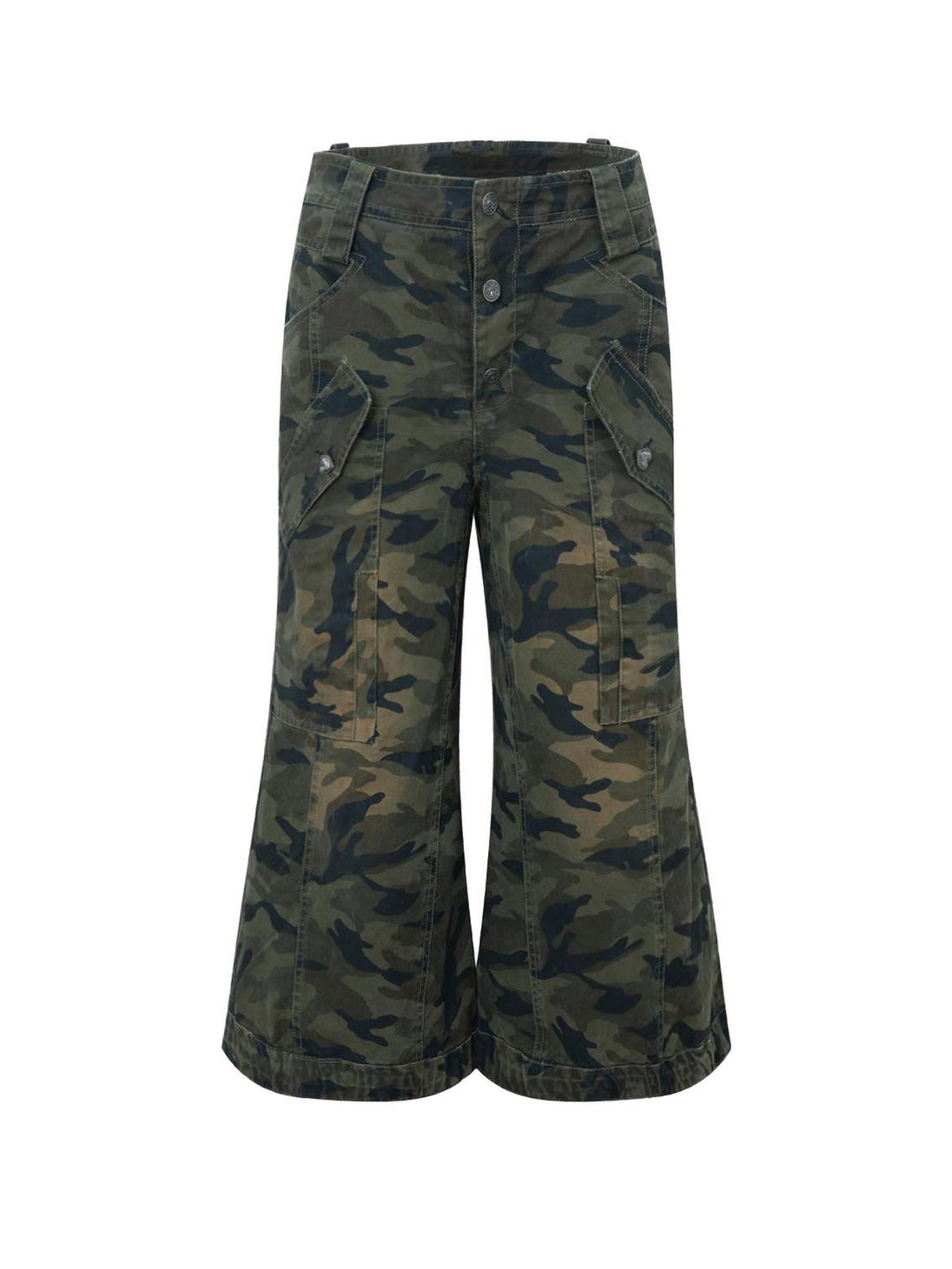 DoublePunch Vintage Camo Cargo Capri Pants Low Rise Distressed Wide Leg Trousers