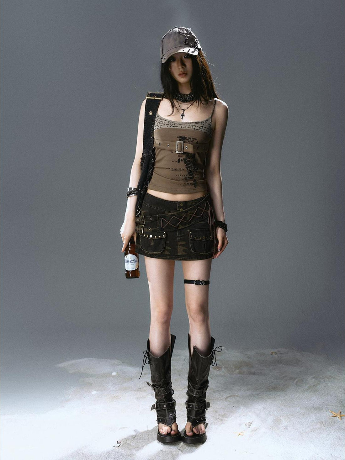 Cest Nous Vintage Camo Low-Rise Distressed Mini Skirt For Women