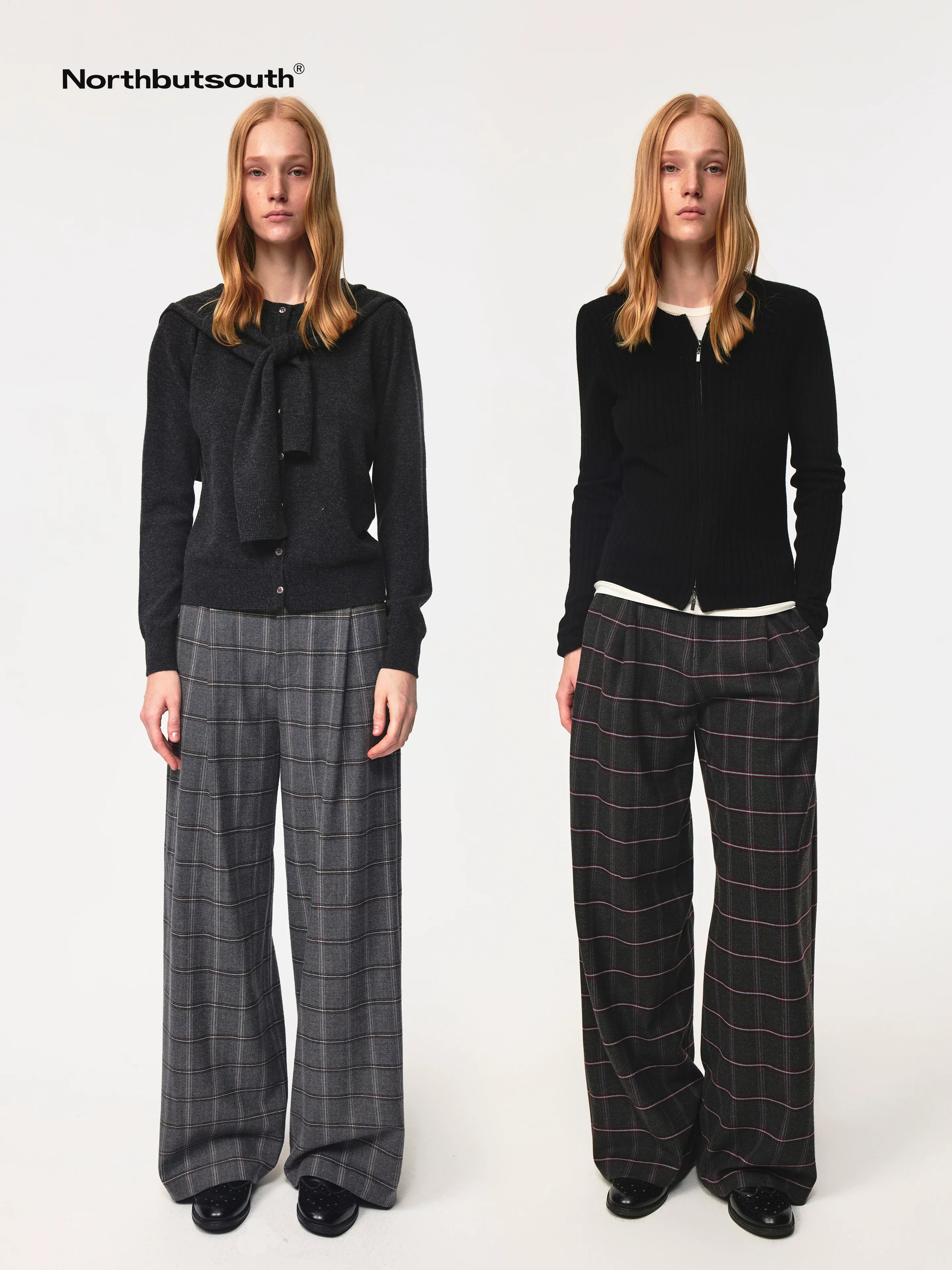 Vintage Checkered Trousers Low Waist Wide Leg Casual Pants