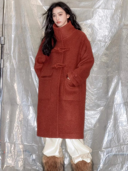 Vintage Cheongsam Coat Festive Red Wool Blend
