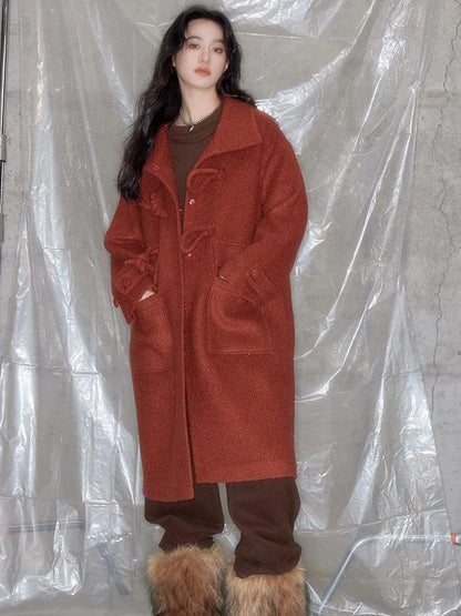 Vintage Cheongsam Coat Festive Red Wool Blend