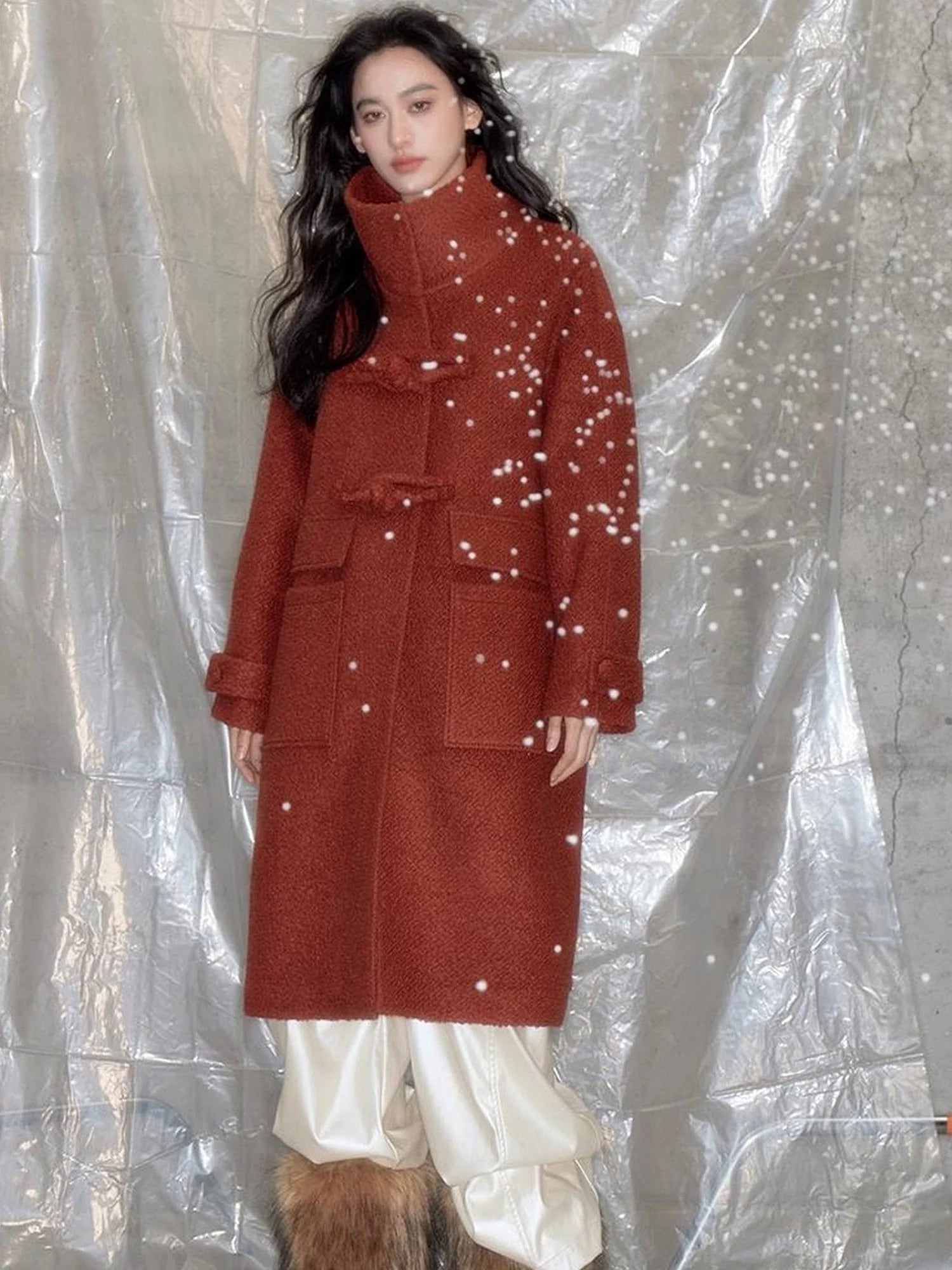 Vintage Cheongsam Coat Festive Red Wool Blend