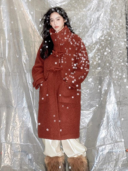 Vintage Cheongsam Coat Festive Red Wool Blend