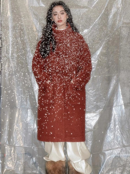 Vintage Cheongsam Coat Festive Red Wool Blend