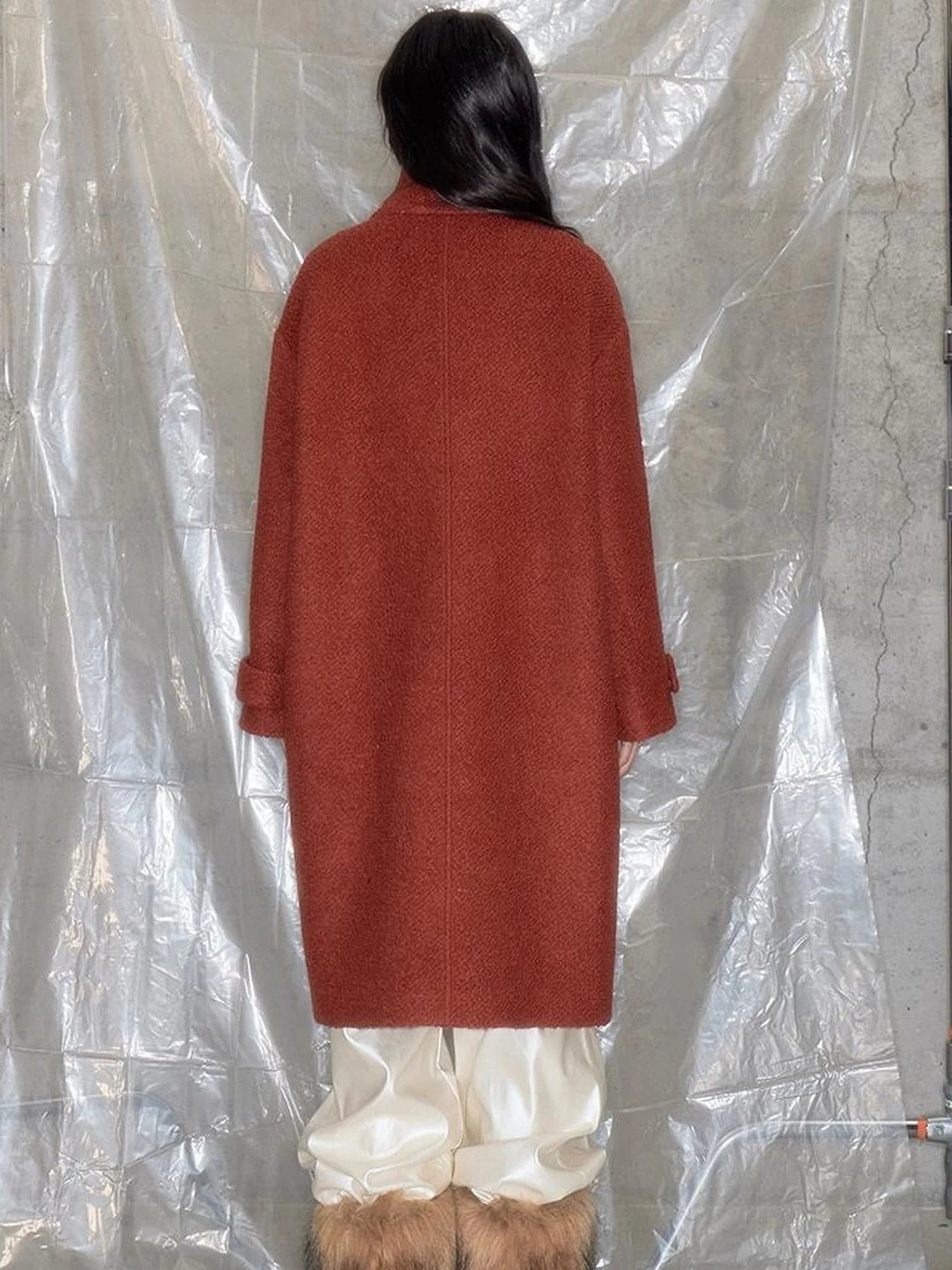Vintage Cheongsam Coat Festive Red Wool Blend