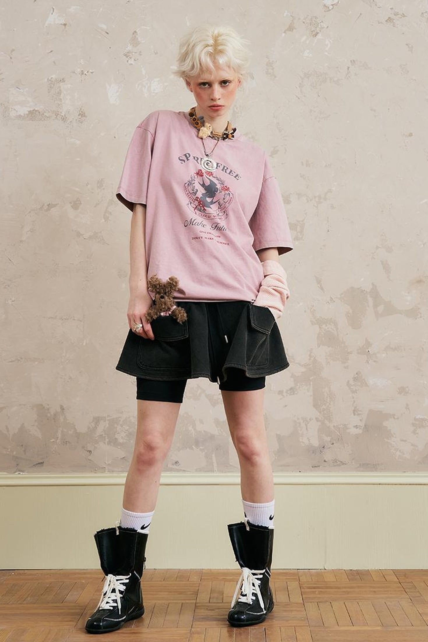 DIDDI MODA Vintage Cherry Butterfly Swallow Embroidered Tee With Lace Trim Skirt Set