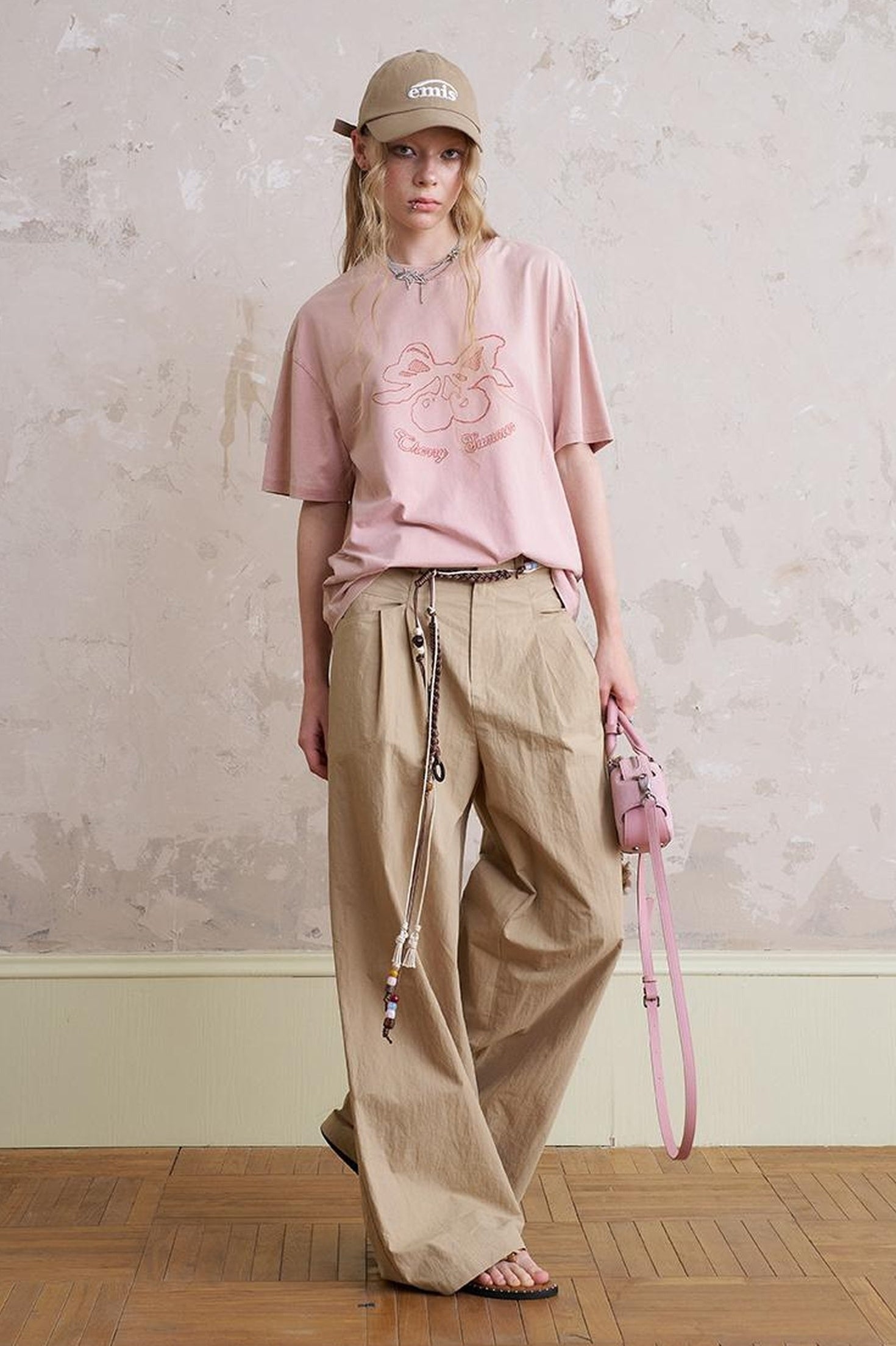 DIDDI MODA Vintage Cherry Butterfly Swallow Embroidered Tee With Lace Trim Skirt Set