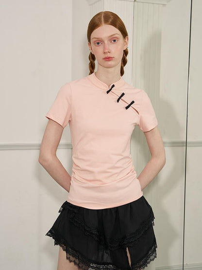 DIDDI MODA Vintage Chic Knit Top With Bow Knot And Asymmetrical Hem