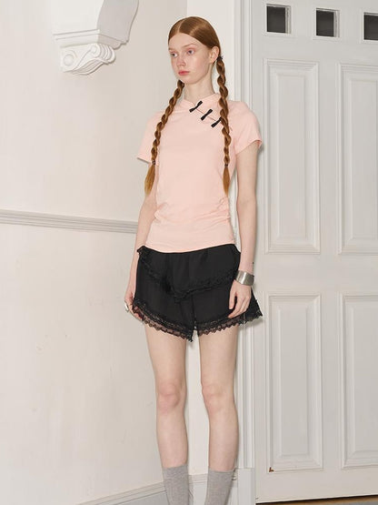 DIDDI MODA Vintage Chic Knit Top With Bow Knot And Asymmetrical Hem