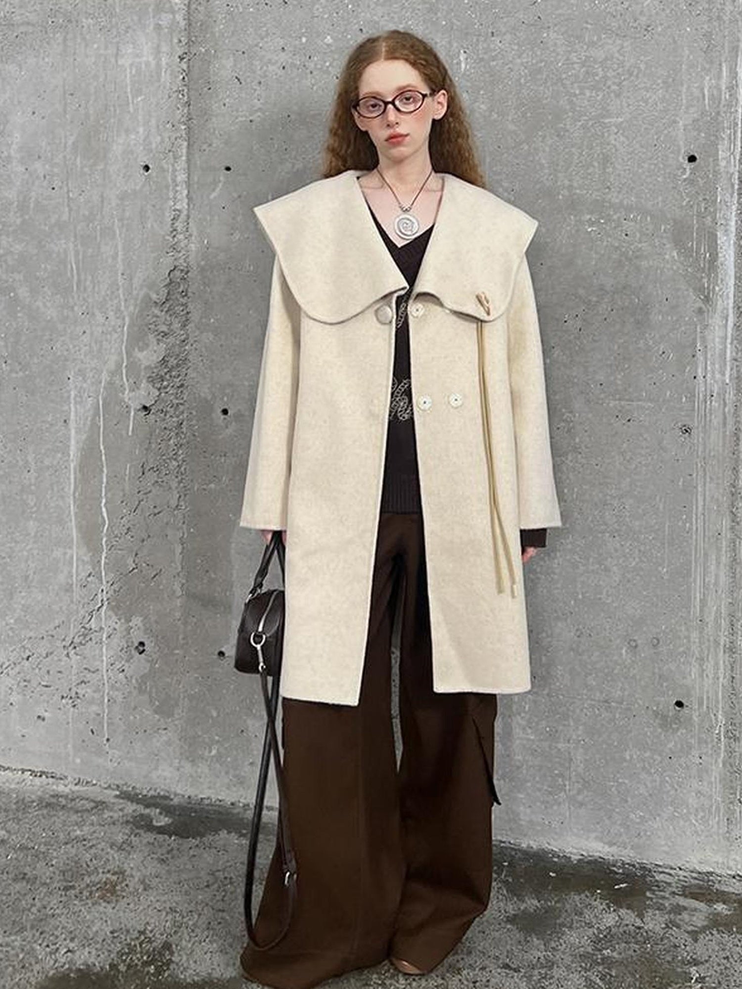 DIDDI MODA Vintage Chic Wool PU Skirt Set With Detachable Fur