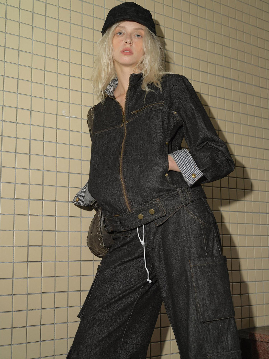 2th Desire Vintage Collar Denim Jacket Women Oversized Workwear Coat