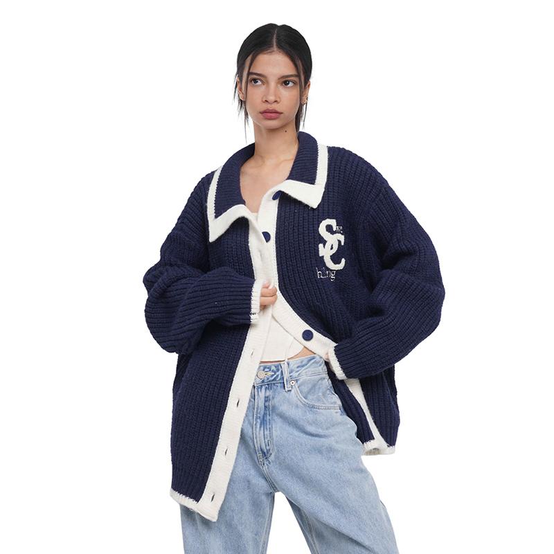 SweetChilling Vintage College Style Colorblock Cardigan Sweater For Women
