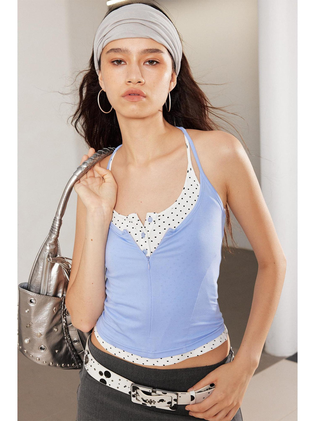 2th Desire Vintage Color Block Sleeveless Layered Cami Top Women