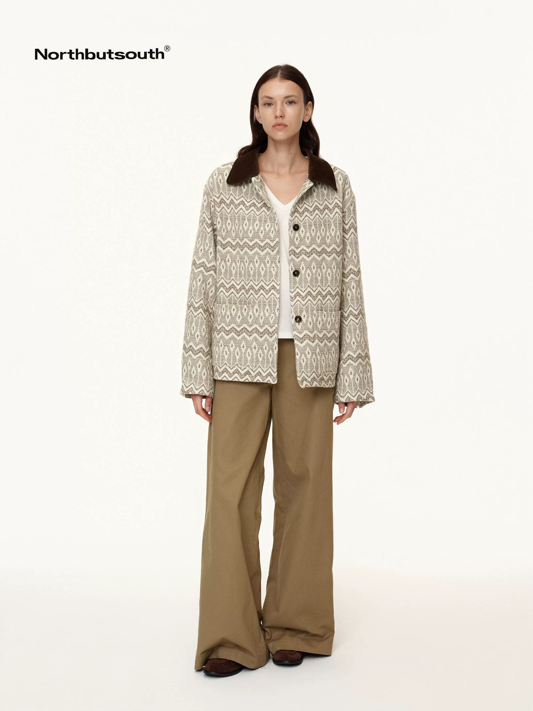 Vintage Colorblock Corduroy Collar Loose Fit Coat