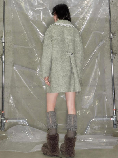 DIDDI MODA Vintage Crochet Lace Peacoat With Horn Buttons