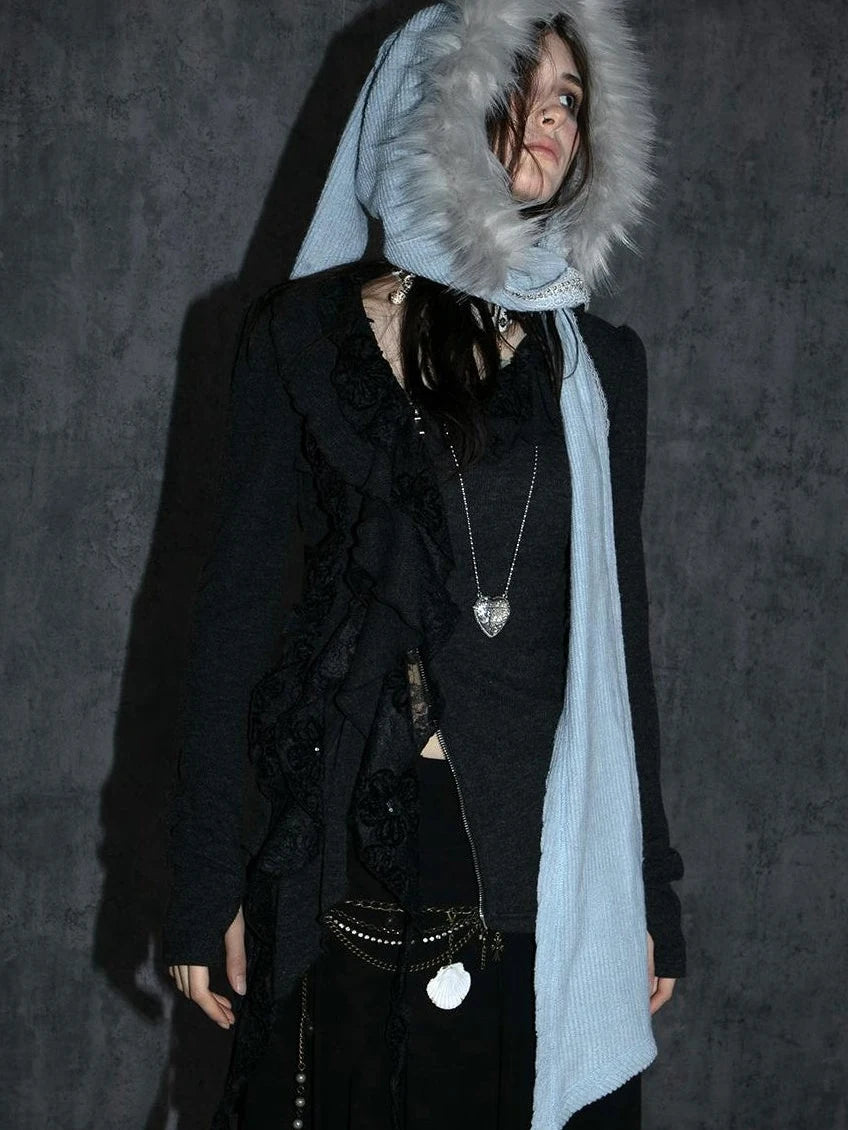 Vintage Crochet Witch Baraclava Scarf &amp; Hat Set Accessories