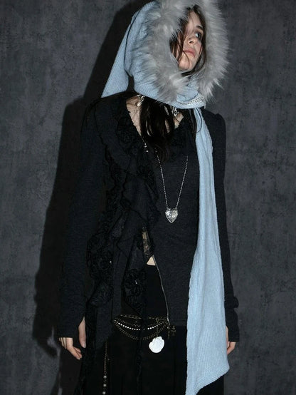 Vintage Crochet Witch Baraclava Scarf &amp; Hat Set Accessories