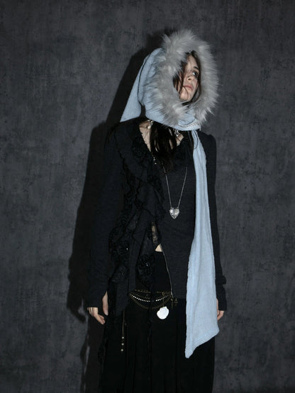 Vintage Crochet Witch Baraclava Scarf &amp; Hat Set Accessories