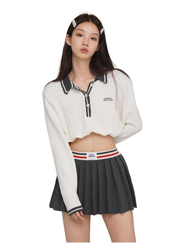 Vintage Cropped Polo Knit Sweater for Women 1 86dbfff4 7668 4df7 9afd 3132104a08df