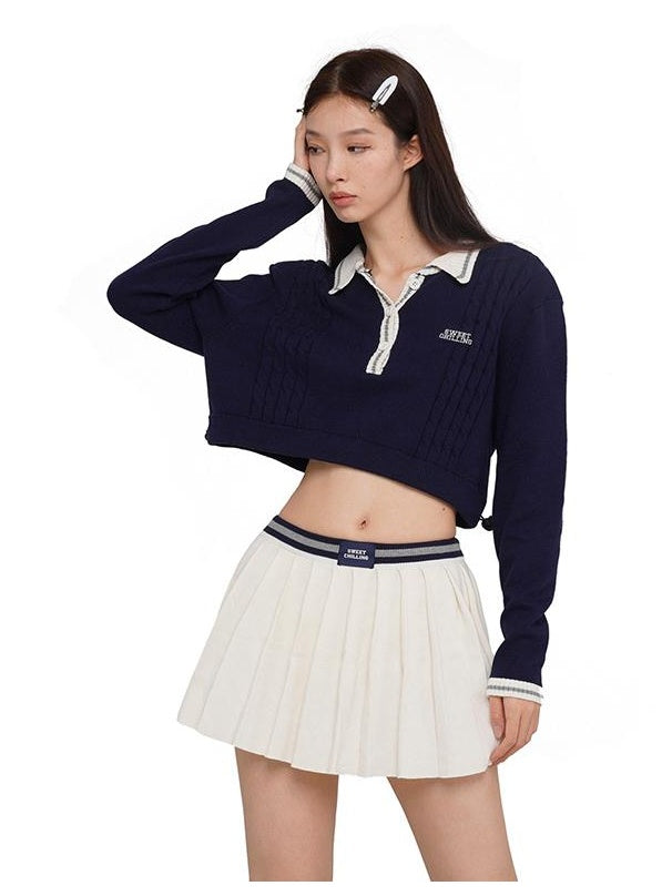 Vintage Cropped Polo Knit Sweater for Women 2 e5c35ad2 dd4e 46d7 86fe 0baa73b43282