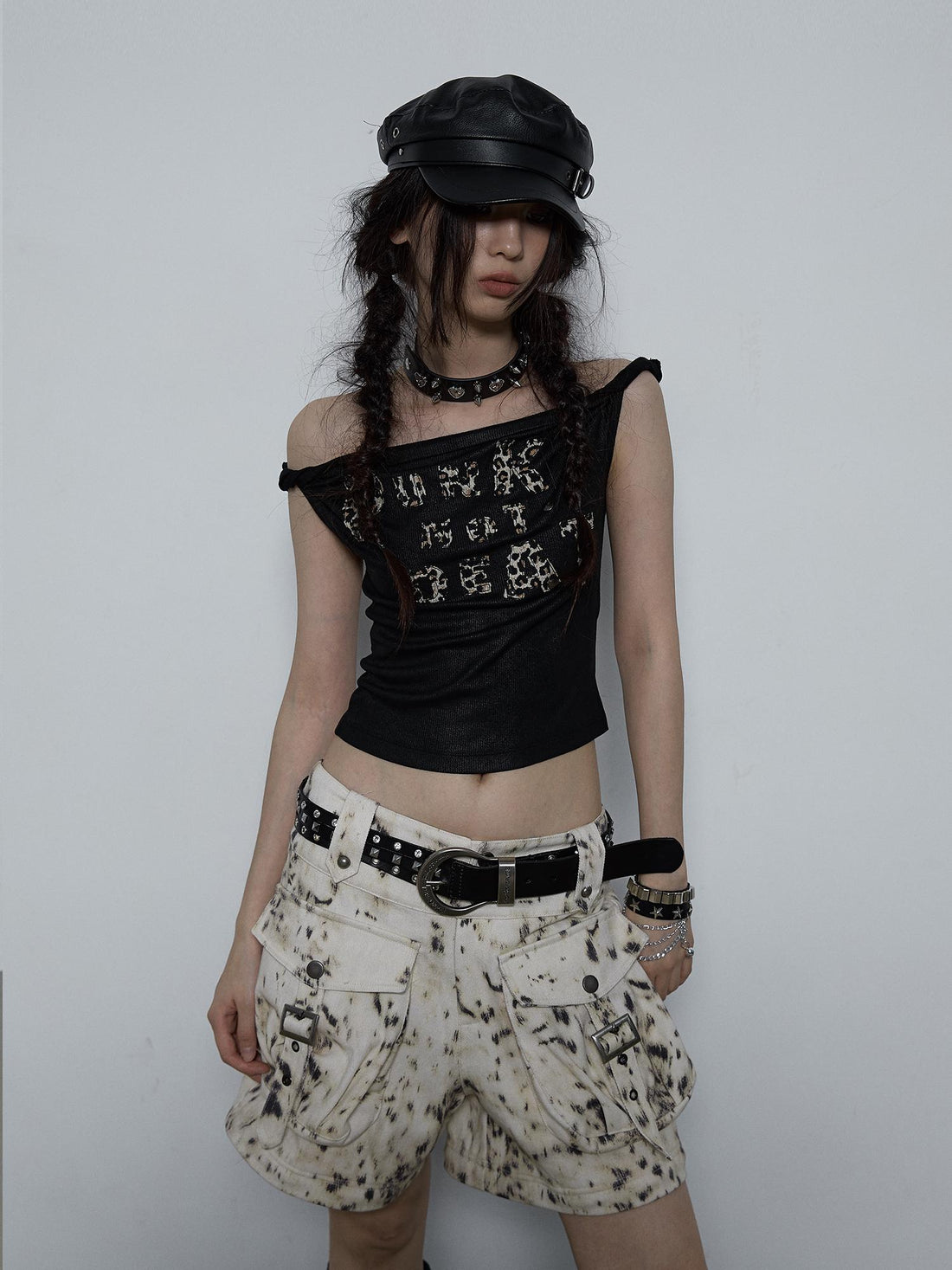 NO ROMANCE禁忌浪漫 Vintage Dark Y2K Leopard Print Crop Top T-Shirt