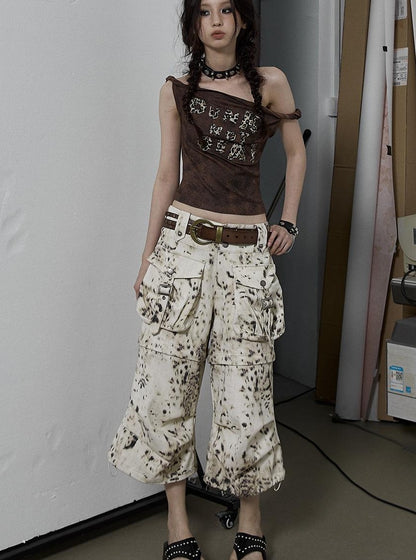 NO ROMANCE禁忌浪漫 Vintage Dark Y2K Leopard Print Crop Top T-Shirt