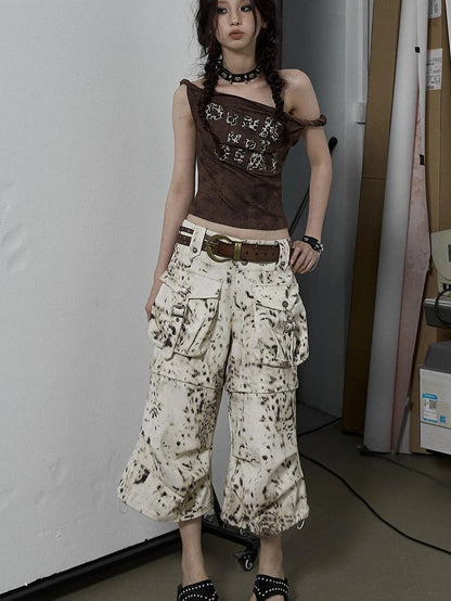 Vintage Dark Y2K Leopard Print Crop Top T-Shirt